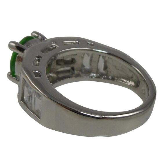 Vintage Sterling Silver Simulated Diamond Emerald Engagement Wedding Ring Band 7 - Picture 4 of 10